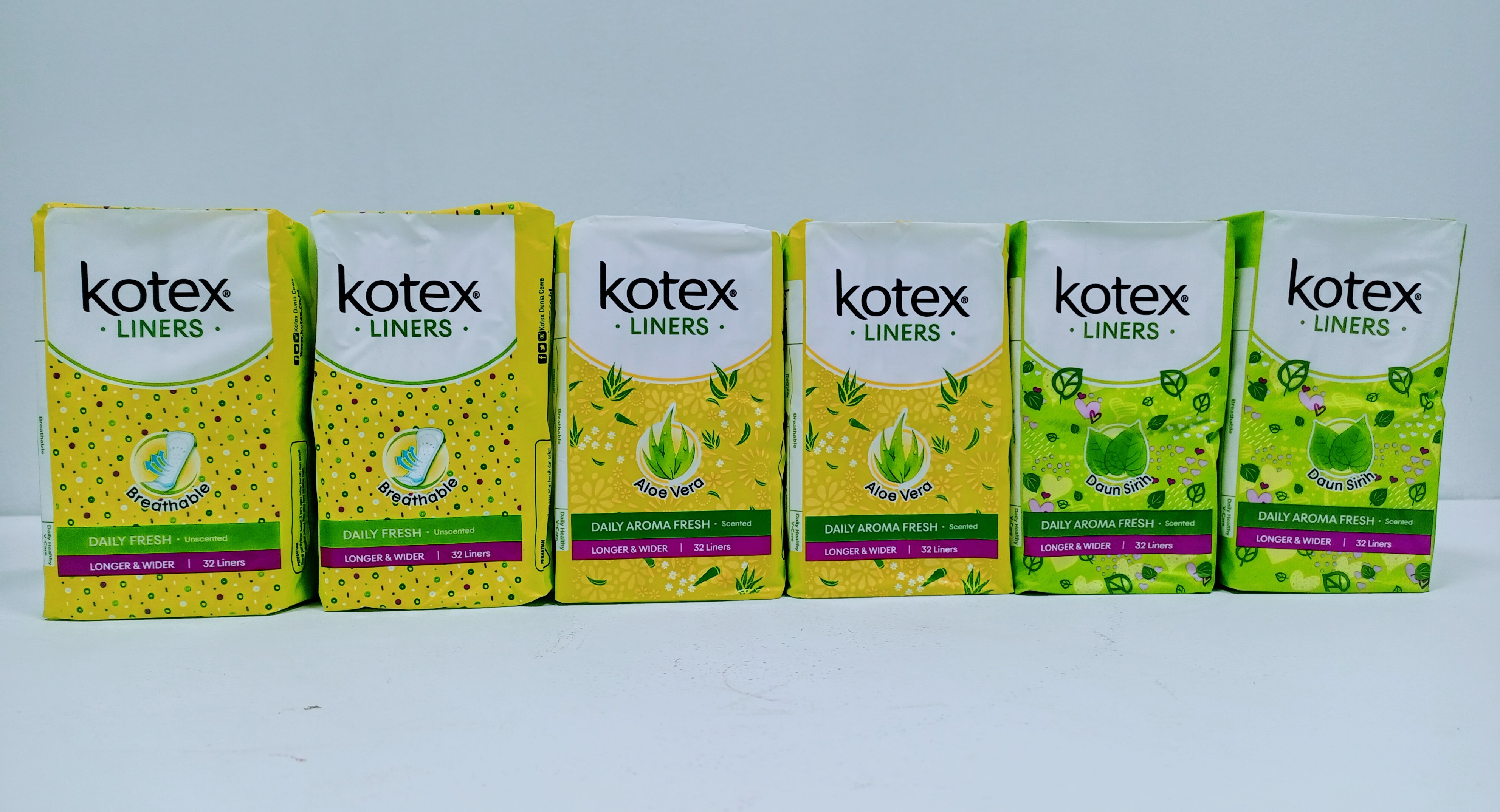 6 Kotex 32 LINERS Assorted (6X32 Liners)