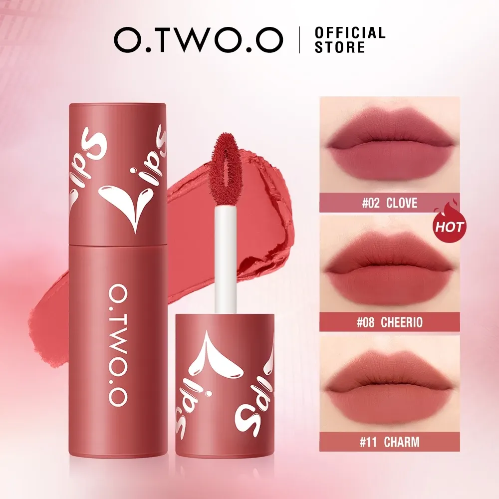 O.TWO.O Velvet Matte Lip Tint & Cheek Mud Dual-Use Clay High Pigmented Long Lasting Not Dry Concealing Lines 12 Colors