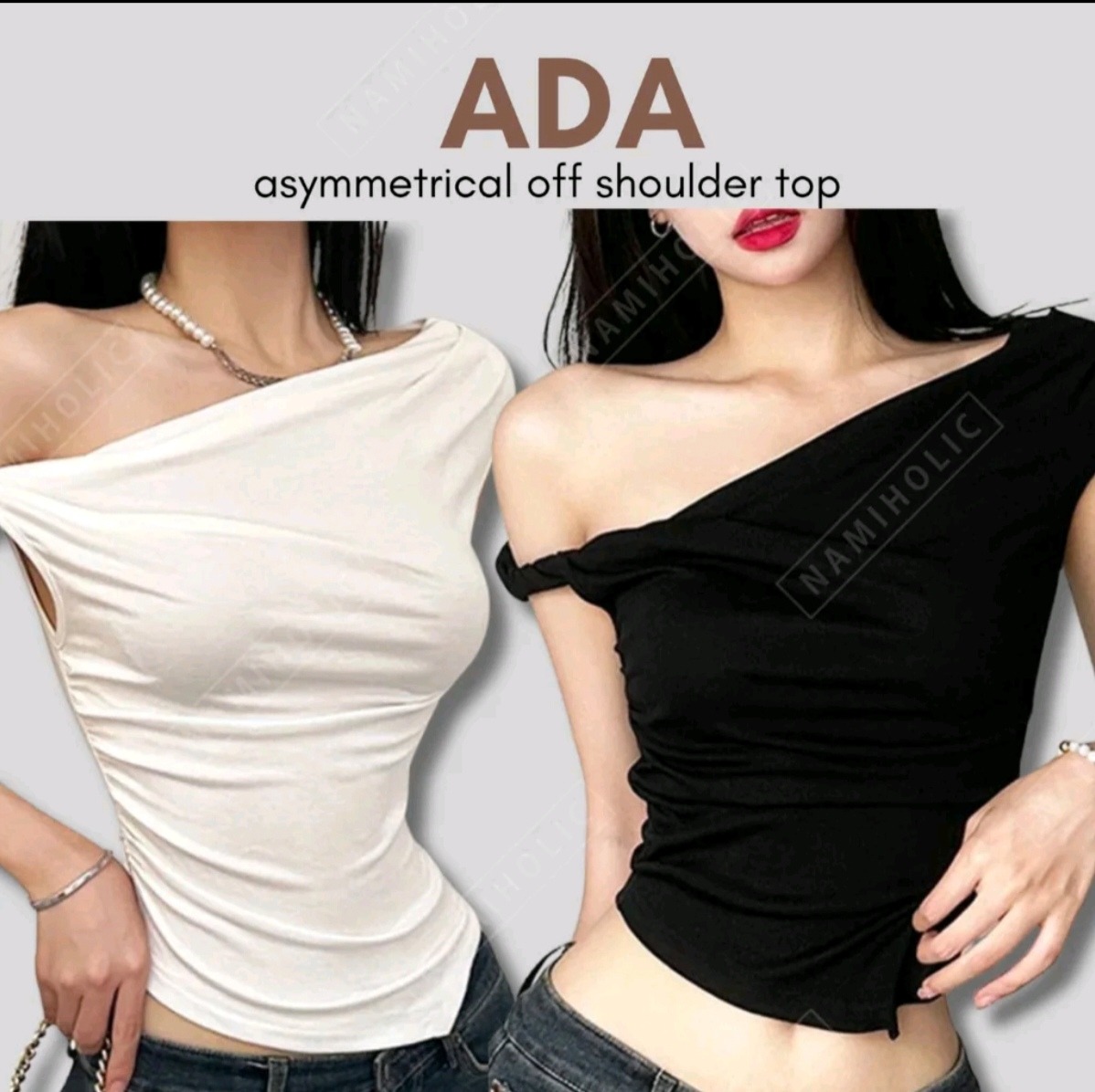 [DS][IZZA][115-155-0] NAMIHOLIC ADA ASYMMETRICAL OFF SHOULDER TOP DOUBLE LINED COTTON SPANDEX