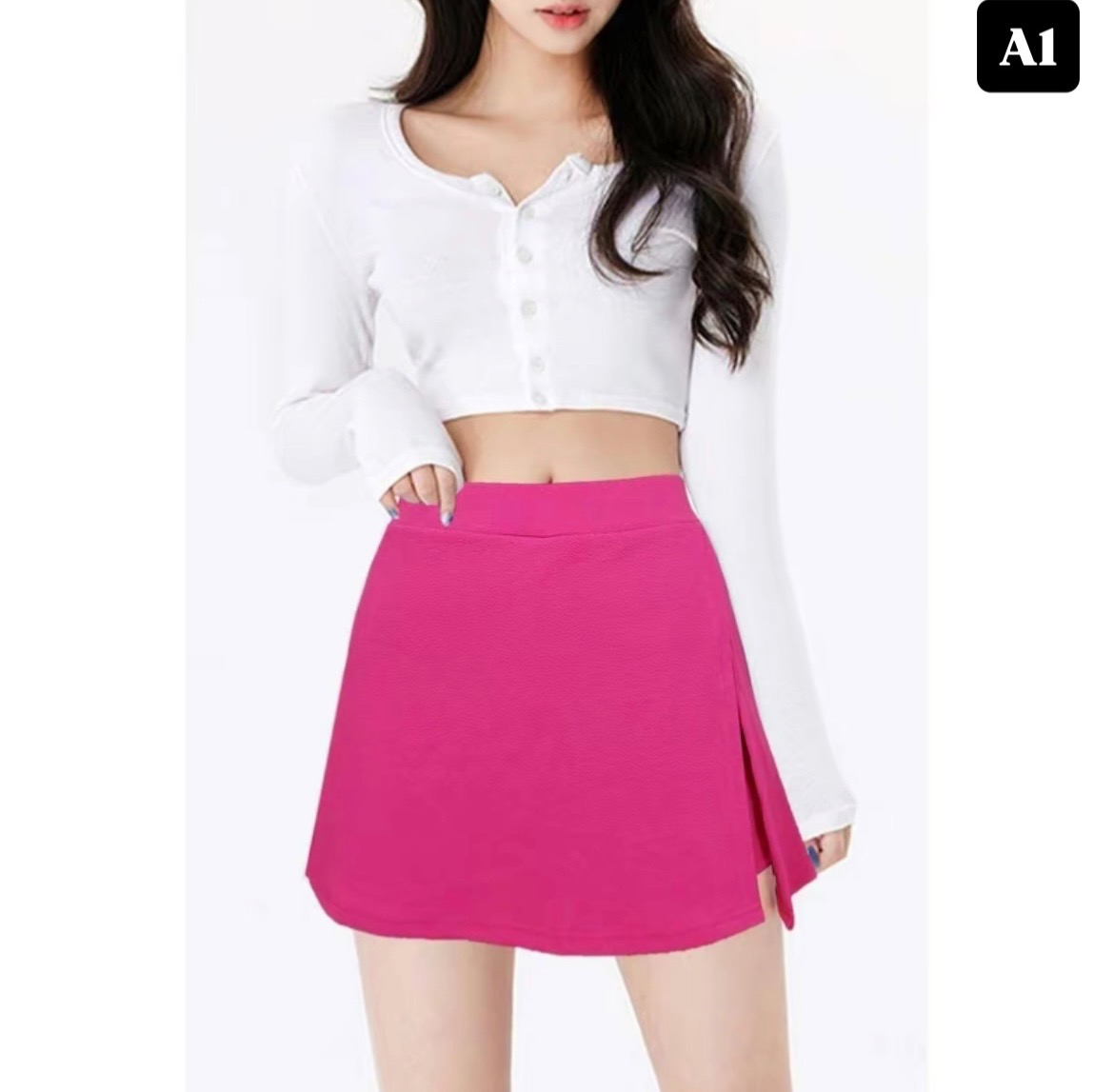 [BKK][PEG][60-150-0]Pleated Skirt Pants, Wave Fabric, Comfortable to wear, Elastic Waistband, With shorts underneath,