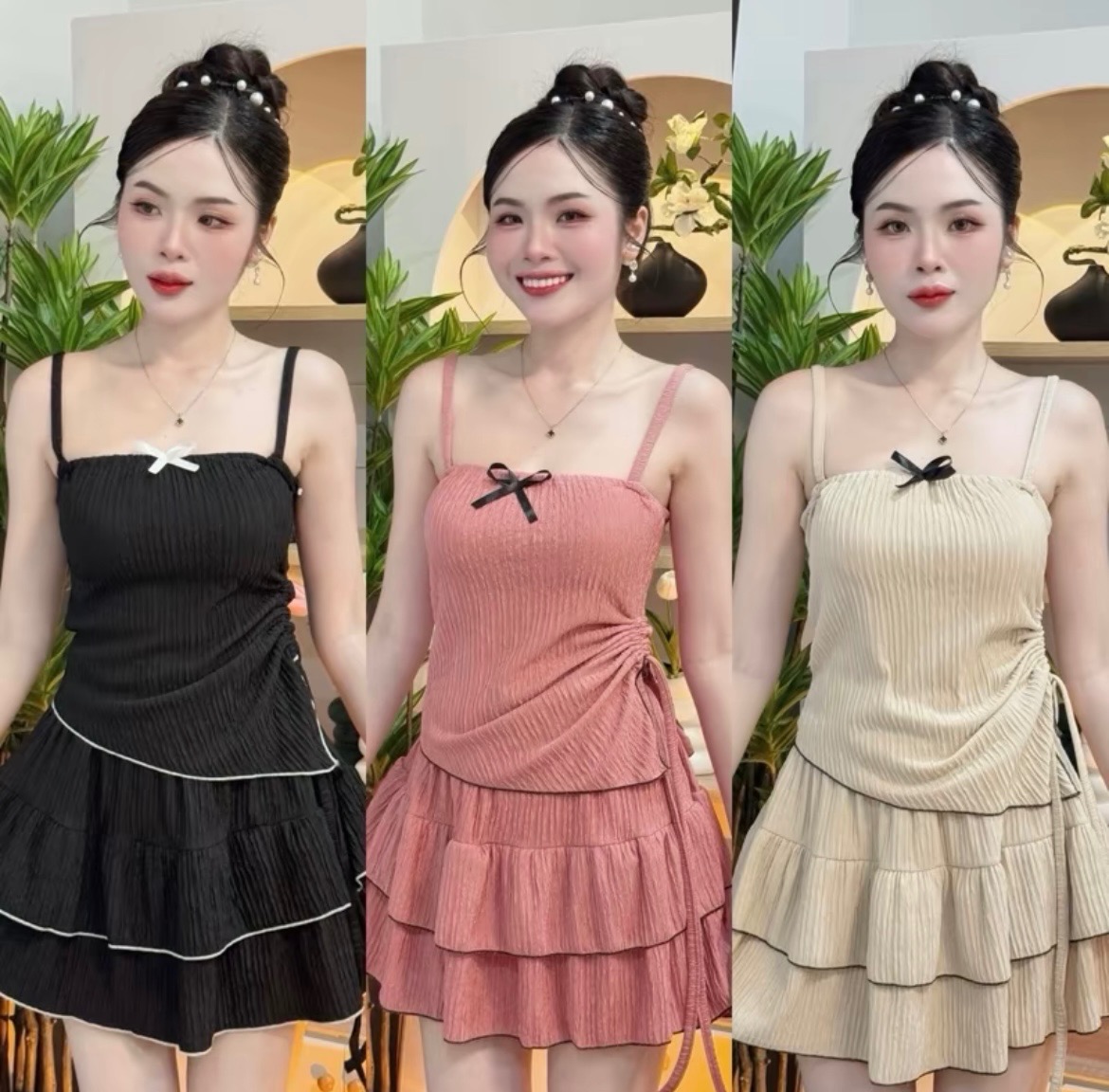 [BKK][PEG][147-200-0]TopChoice, Single-strap Set Decorated with Paired Scalloped Lace, Ruffled (with lining)