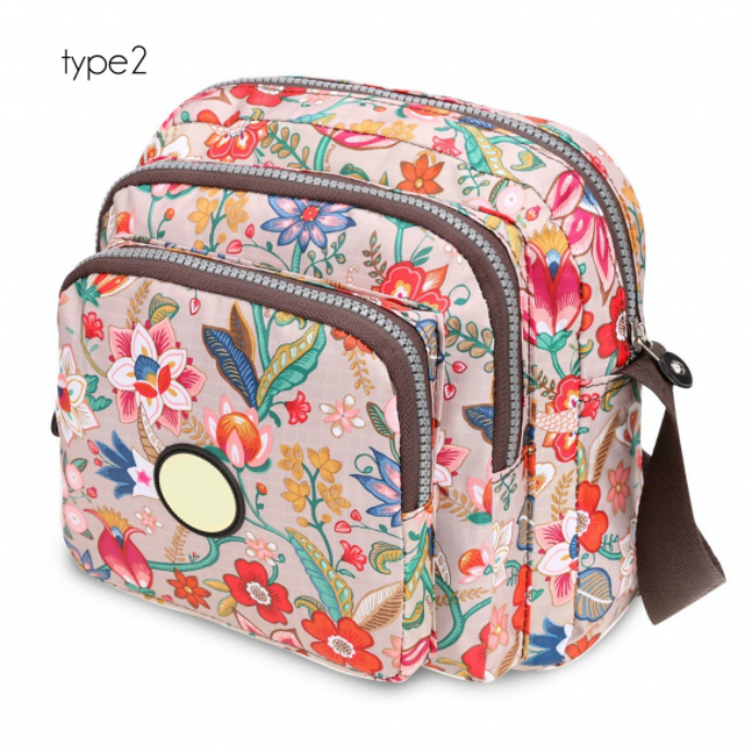  Women Nylon Small Square Floral Print One Shoulder Bag Messenger Bag