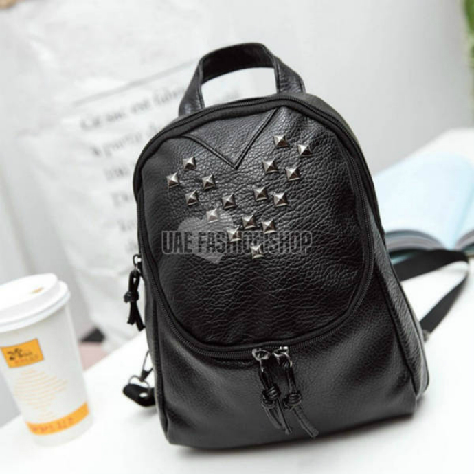 New Women Synthetic Leather Backpack Soft Rivet Decor Casual Outdoor Travel Backpack 