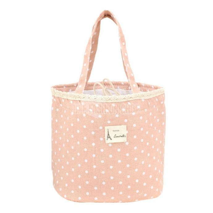 New Canvas Dot Thermal Insulated Lunch Box Tote Handbag Office Travel Picnic Meal Storage Bag 