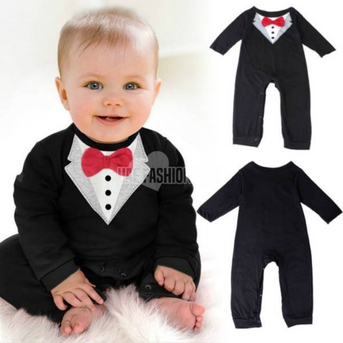 Baby Boy Kids Childrens Long Sleeve Fancy Jumpsuit Baby Bowknot Jumpsuit Clothes
