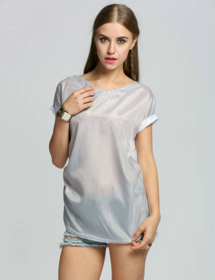 Womens V-neck Short Sleeve Big Size Loose Blouses Shirt 