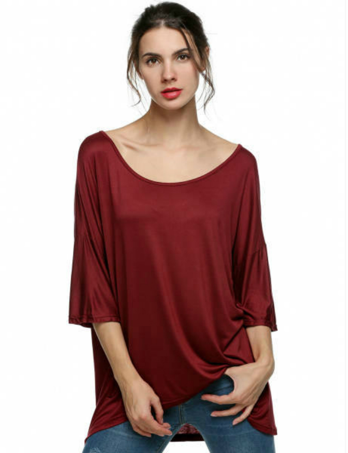 Stylish Ladies Women Round Neck Loose Short Sleeve Irregular T Shirt Tops 