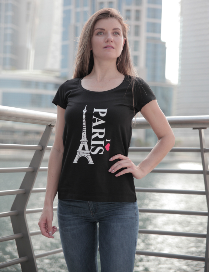 I LOVE PARIS Ladies Printed T-Shirt (BLACK) (S - M - L - XL)