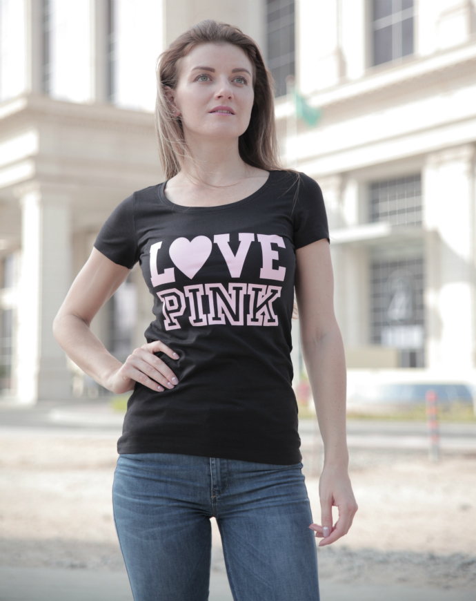 LOVE PINK Ladies Printed T-Shirt (BLACK) (S - M - L - XL) 
