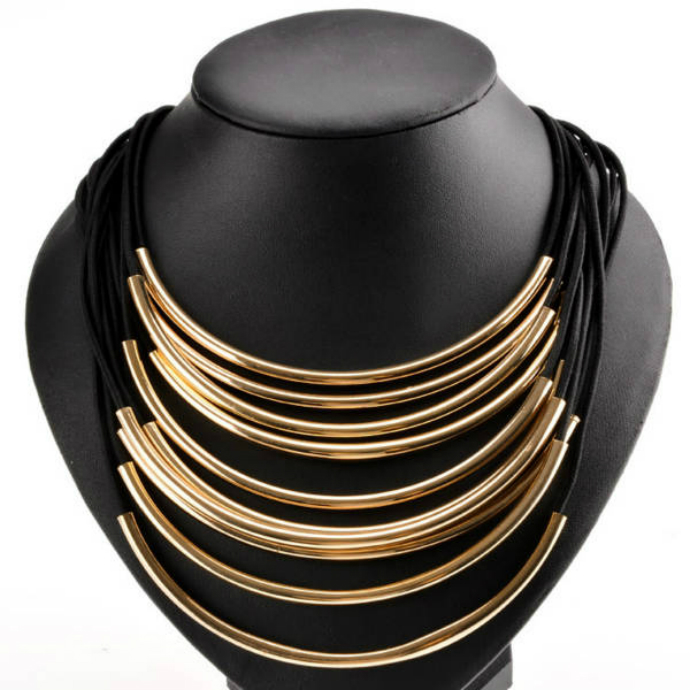  Fashion Women Ladys Choker Costume Dress Accessories Rubber Band Pipe Bright Metal Necklace Statement