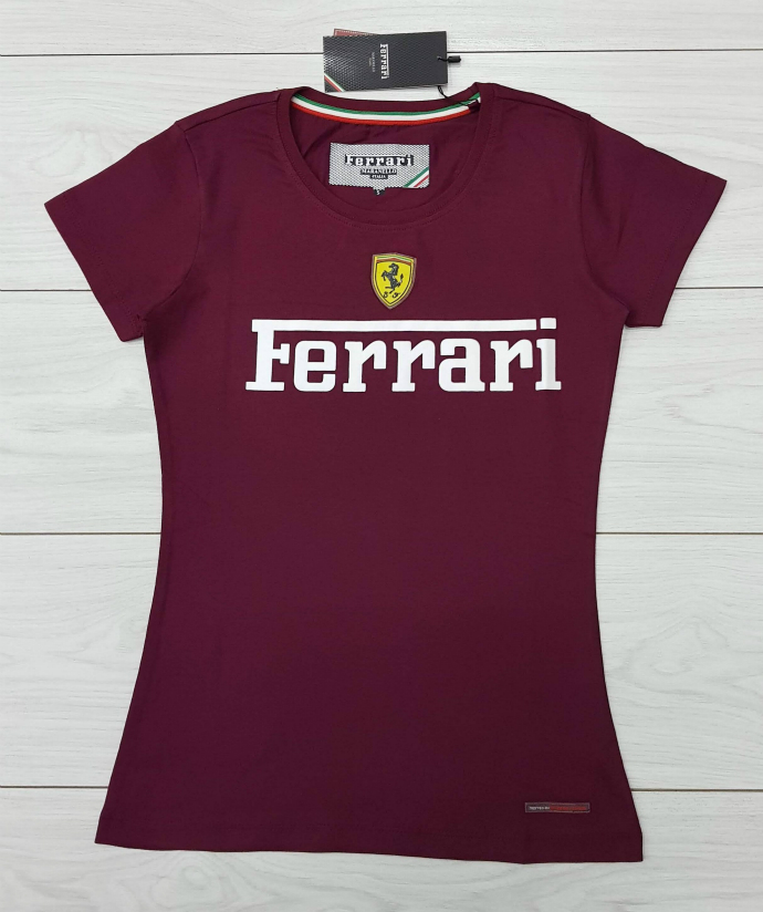 FERRARI Ladies T-Shirt (MAROON) (S - M - L - XL )