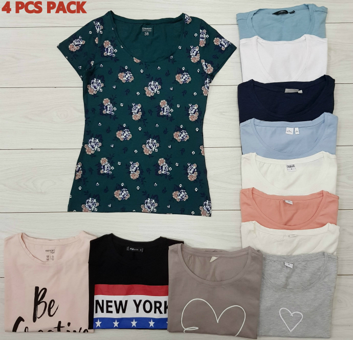 4 Pcs Ladies T-Shirt Pack (Random Color) (XXS - XS - S - M - L - XL - XXL - 3XL - 4XL) 