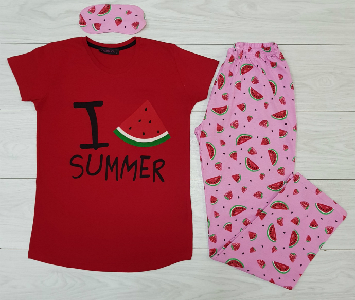 CALIMERA  Ladies 3 Pcs Pyjama Set (RED - PINK) (MD) (S - M - L - XL) (Made in Turkey)