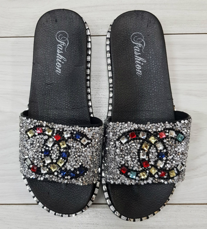 FASHION Ladies Slippers (BLACK - GRAY) (MD) (36 to 41)