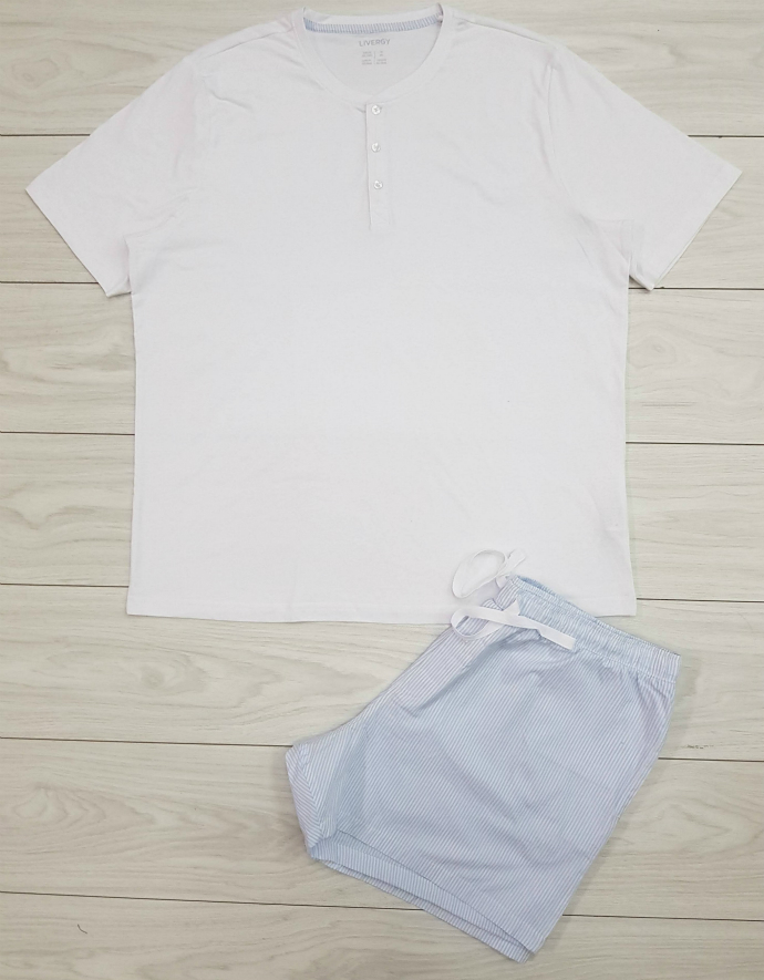 LIVERGY Mens Pyjama Set (WHITE - LIGHT BLUE) (S - M - L - XL)