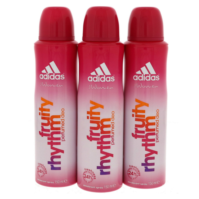 adidas 3pcs adidas Fruity Rhythm Perfumed Deodorant Spray for Women, 150 ml (MOS)