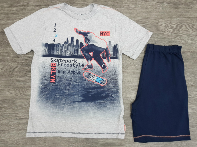 Boys T-Shirt And Short Set (GRAY - NAVY) (FM) (8 to 14 Years)