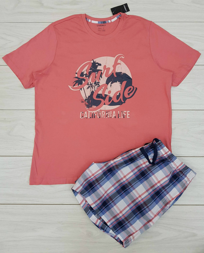 LIVERGY Mens T-Shirt And Short  Set (PINK) (XL) 