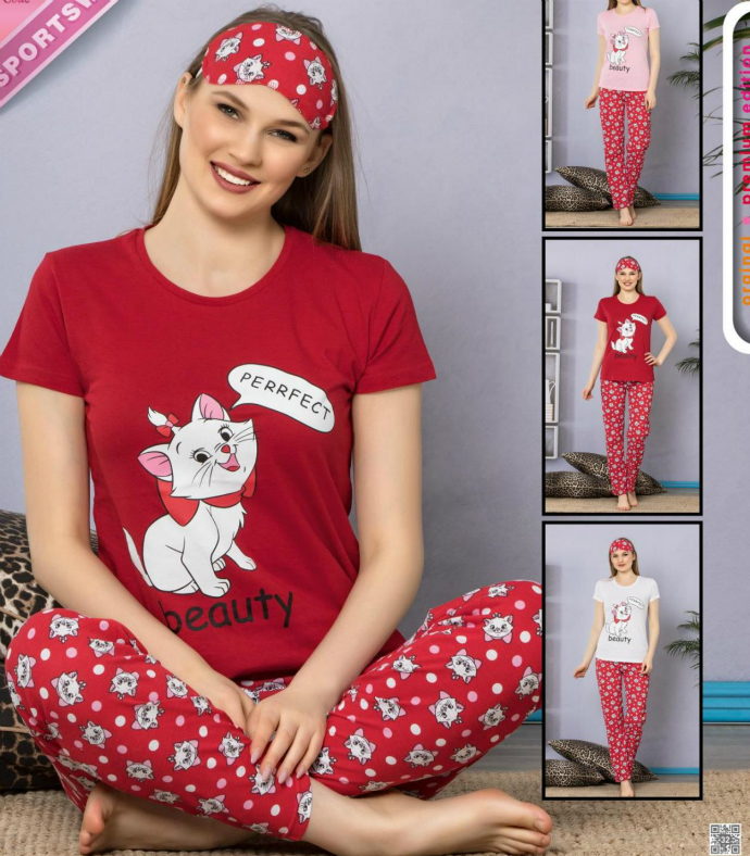 CLM HOMEWEAR Ladies Turkey 3 Pcs Pyjama Set (RED) (S - M - L - XL)