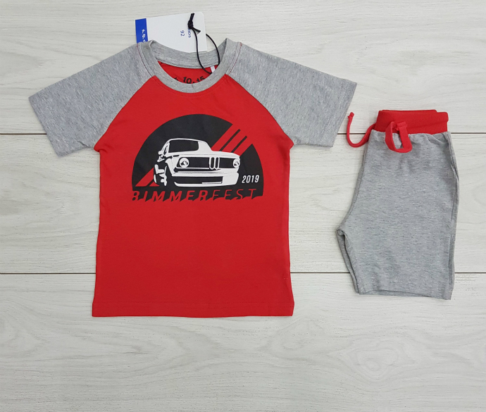 Boys T-Shirt And Short Set (GRAY - RED) (2 to 6 Years)
