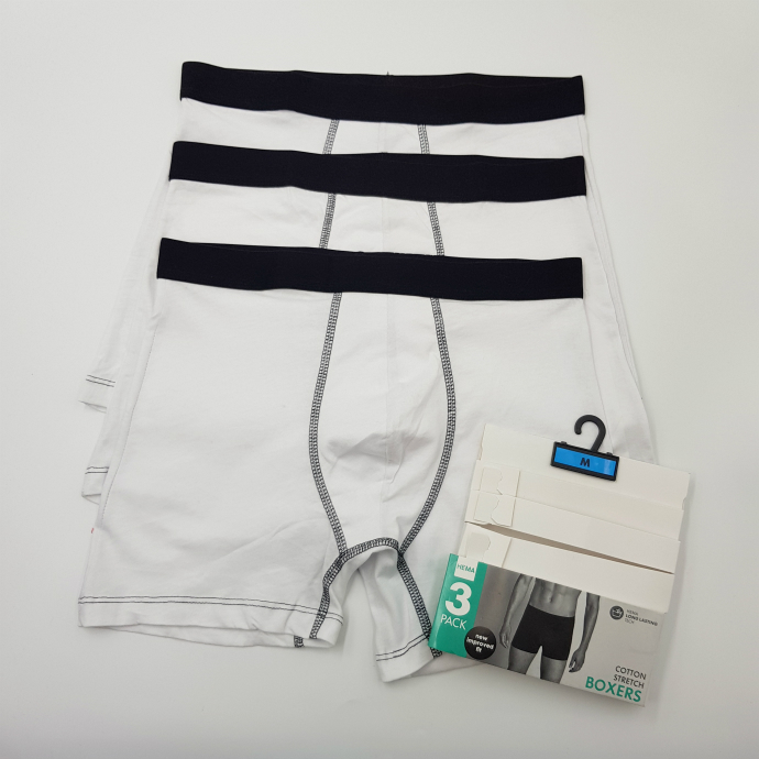 HEMA 3 Pcs Mens Boxer Shorts Pack (WHITE - BLACK) ( M - L )