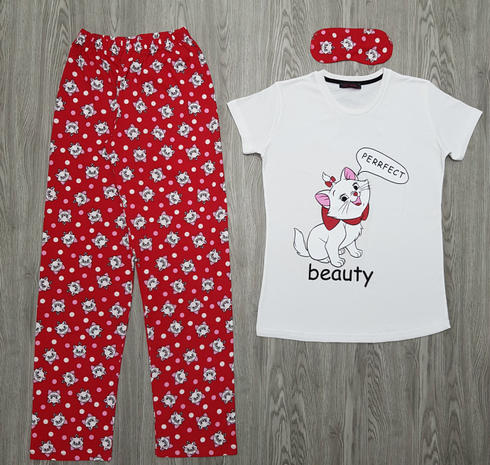CALIMARA Ladies Turkey 3Pcs Pyjama Set (RED-WHITE)(S-M-L-XL)
