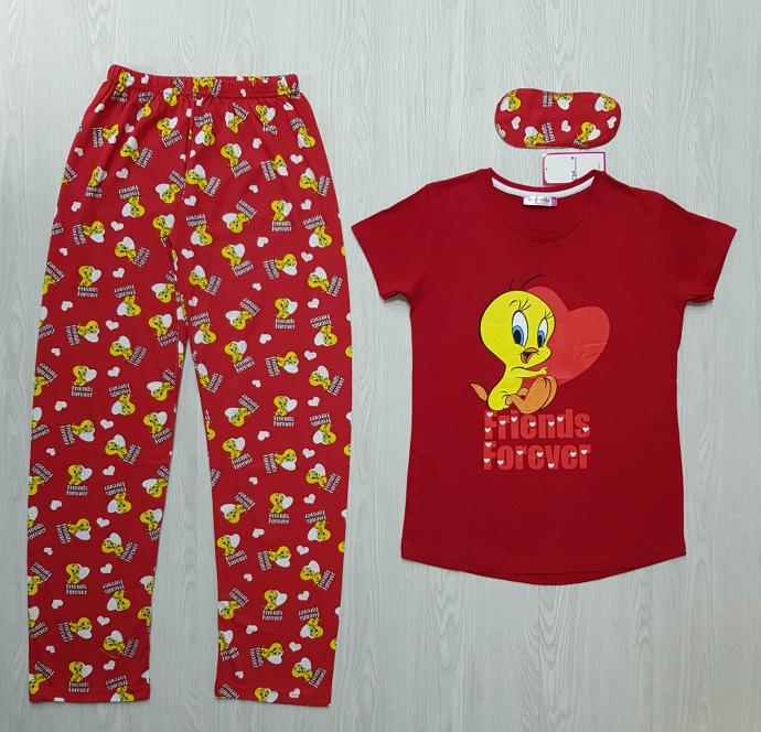 CLAM HOMEWEAR Ladies Turkey 3Pcs Pyjama Set (RED)(S-M-L-XL)