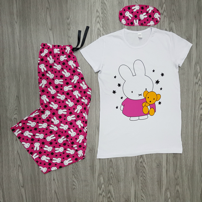 LCN PIJAMA Ladies Turkey 3 Pcs Pyjama Set (WHITE - PINK) (S - M -  L - XL)
