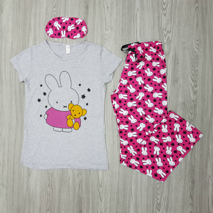 LCN PIJAMA Ladies Turkey 3 Pcs Pyjama Set (GRAY - PINK) (S - M - L - XL)