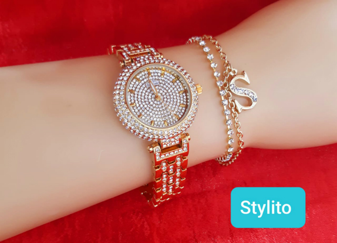 Ladies Stylito Watch + Free Maching Bracelet (Ladies Gift Set)