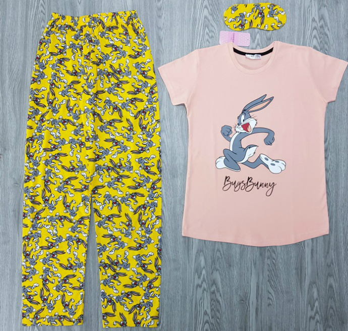 CLAM HOMEWEAR Ladies Turkey 3Pcs  Pyjama Set (PINK-YELLOW)(S-M-L-XL)