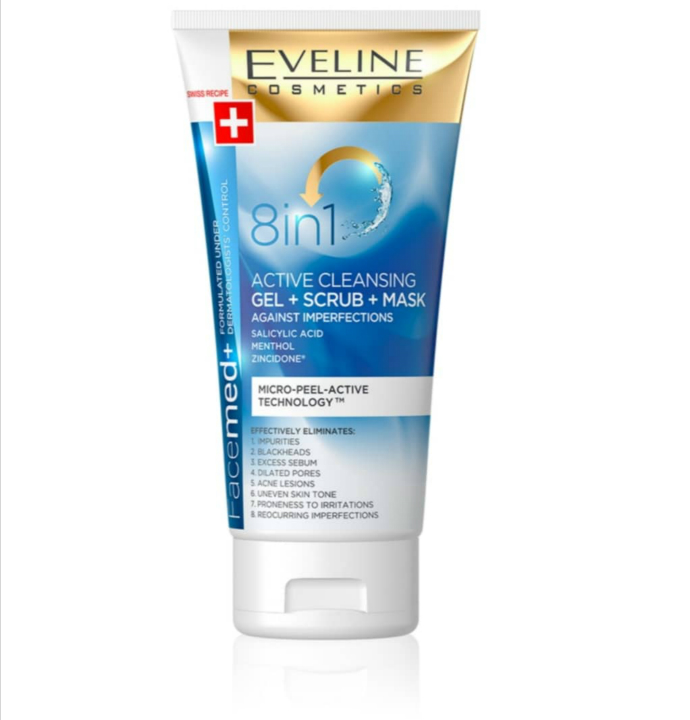 EVELINE ACTIVE CLEANSING GEL+SCRUB+MASK(MOS)