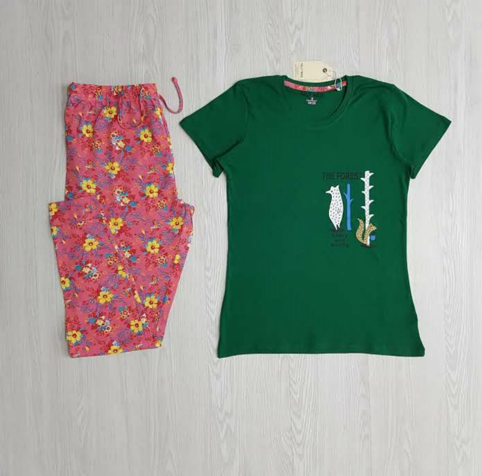 TALLY WEILL Ladies 2 Pcs Pyjama Set ( GREEN-PINK ) ( S - M - L - XL )