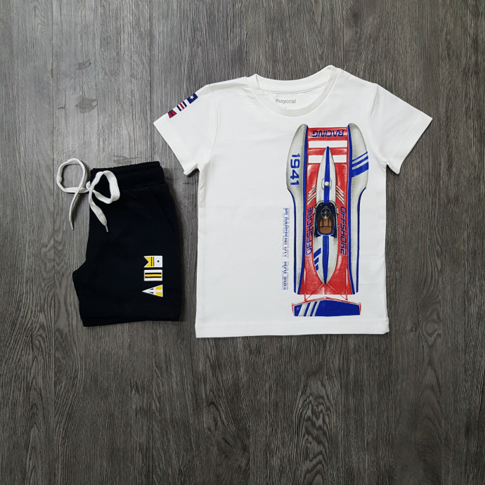 MAYORAL Boys 2 Pcs T-Shirt Shorty Set ( WHITE - BLACK) (2 to 9 Years)