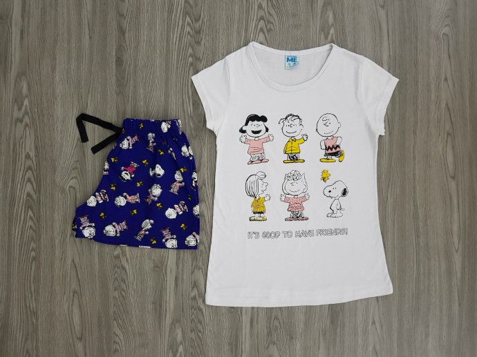LCN PIJAMA Ladies 2 Pcs T-Shirt And Shorts Set (WHITE - BLUE) (S - M - L - XL)
