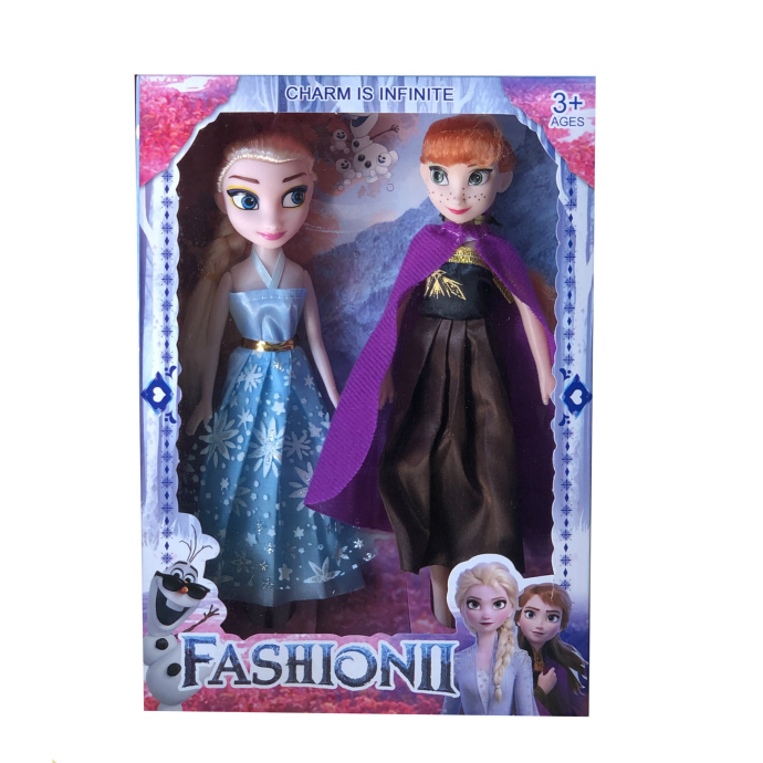 2Pcs Set Frozen 2 Princess Elsa Anna Toys (LIGHT BLUE - BROWN) (26Ã—18.5Ã—4.4 Cm)