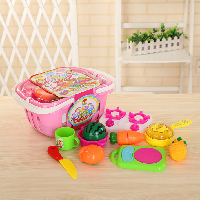 Kitchen Cutting Play-Set Includes Vegetables, Fruits (PINK) (ONE SIZE)