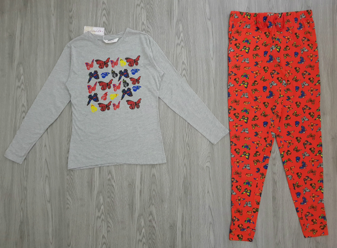 ANNABELLE Ladies 2 Pcs Pyjama Set (GRAY - ORANGE) (S - M - L - XL)