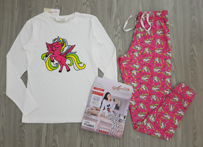 ANNABELLE Ladies 2 Pcs Pyjama Set (WHITE - PINK) (S - M - L - XL)