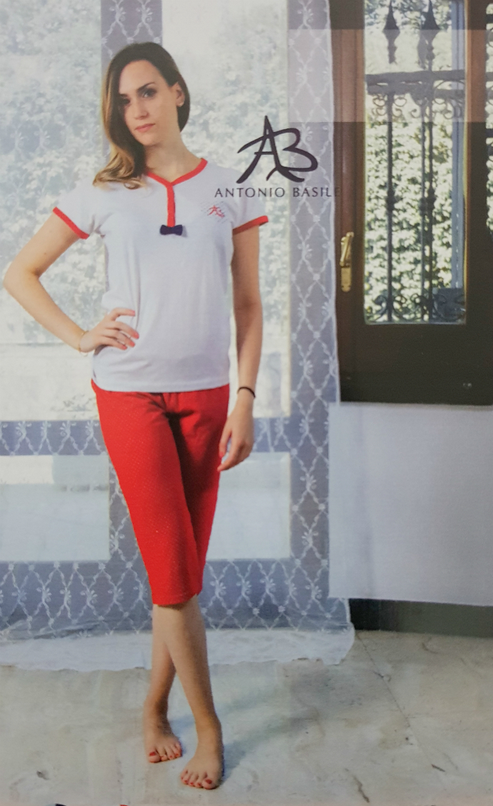 ANTONIO BASILE Ladies 2Pcs Shorty Nightwear Set (WHITE - RED) (S - M - L - XL)