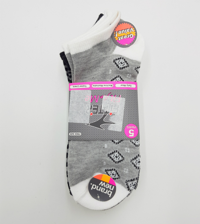 FITTER FIT FOR ME Ladies Socks 5 Pcs Pack (WHITE - BLACK - GRAY) (FREE SIZE)