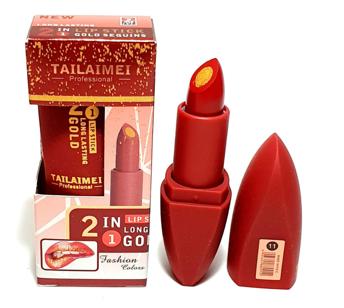 TAILAIMEI PROFESSIONAL 2 In 1 Lipstick Long Lasting Gold Sequins (NO.11) (Exp: 11.2023) (FRH)
