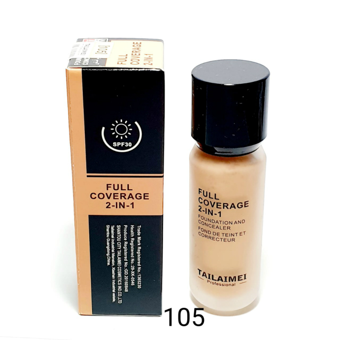 TAILAIMEI PROFESSIONAL Full Coverage 2 In 1 Foundation And Concealer 40ml (No.105) (Exp: 12.2023) (FRH)