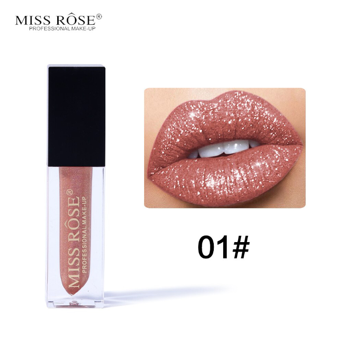 MISS ROSE Diamond Crystal Lip Gloss Tint High Shine Metallic Liquid (01) (FRH)