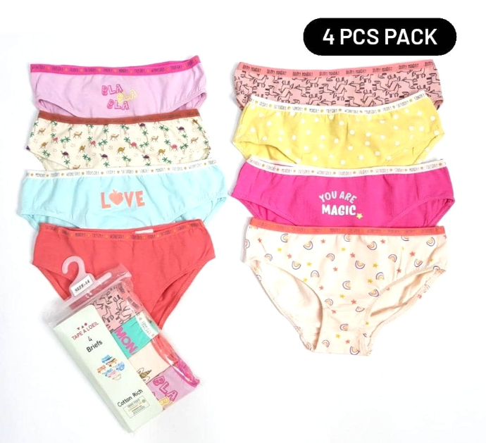TOPE A LOEIL 4 Pcs Pack Girls Panty (Random Color) (2 to 14 Years)