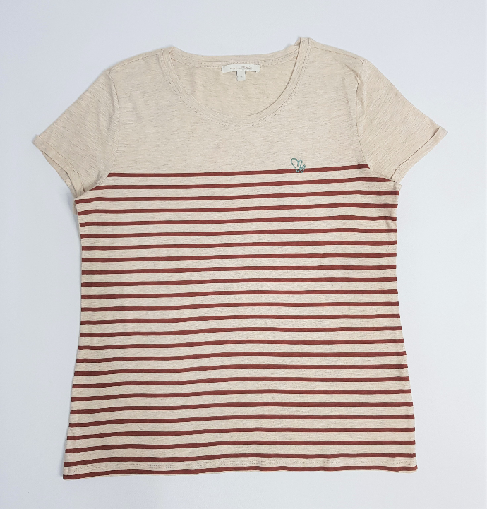 TOM TAILOR Ladies T-Shirt (CREAM - MAROON) (M - L)