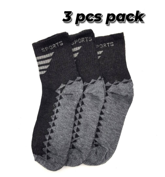 SPORT Socks 3 Pcs Pack (GRAY-BLACK) (FREE SIZE)