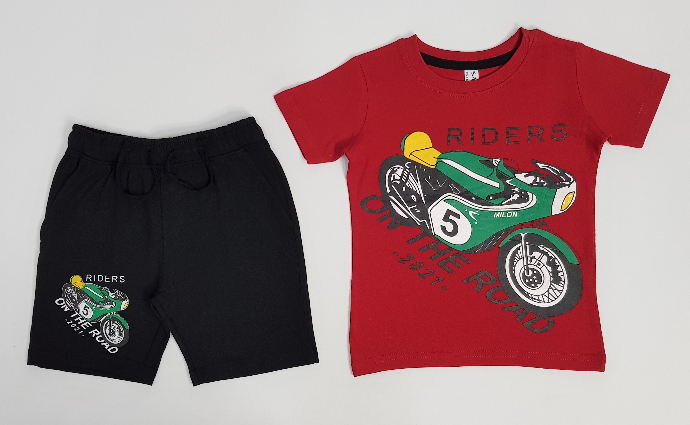 Boys 2 Pcs Shorty Set (BLACK - RED) (2 to 8 Years)