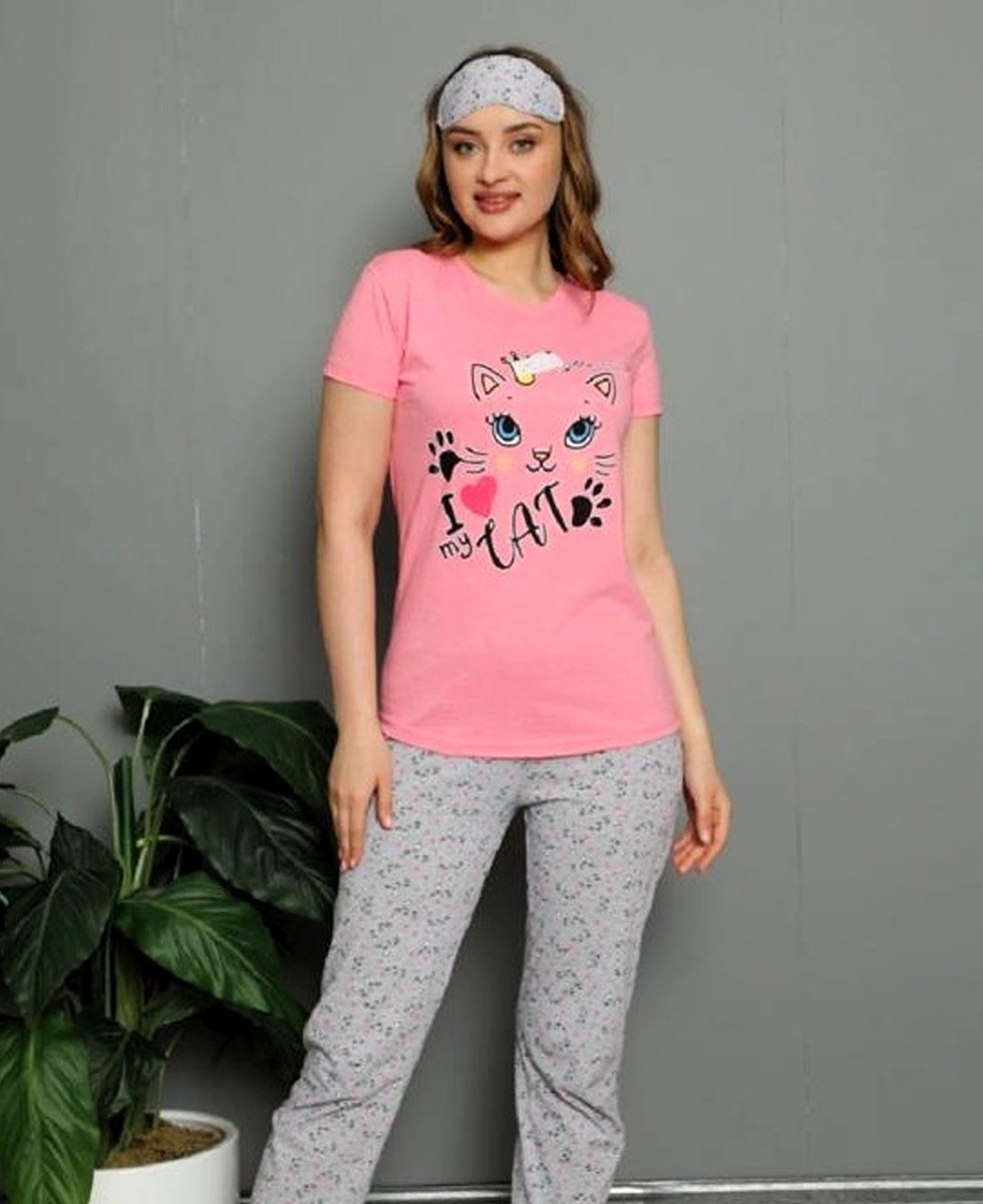 CALIMERA Ladies Turkey 3Pcs Pyjama Set (PINK - GRAY) (S - M - L - XL)