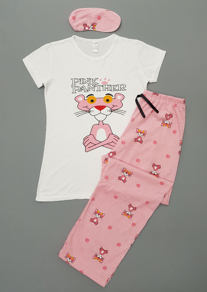 PINK FANTHER Ladies Turkey 3Pcs Pyjama Set (PINK - WHITE) (S - M - L - XL)